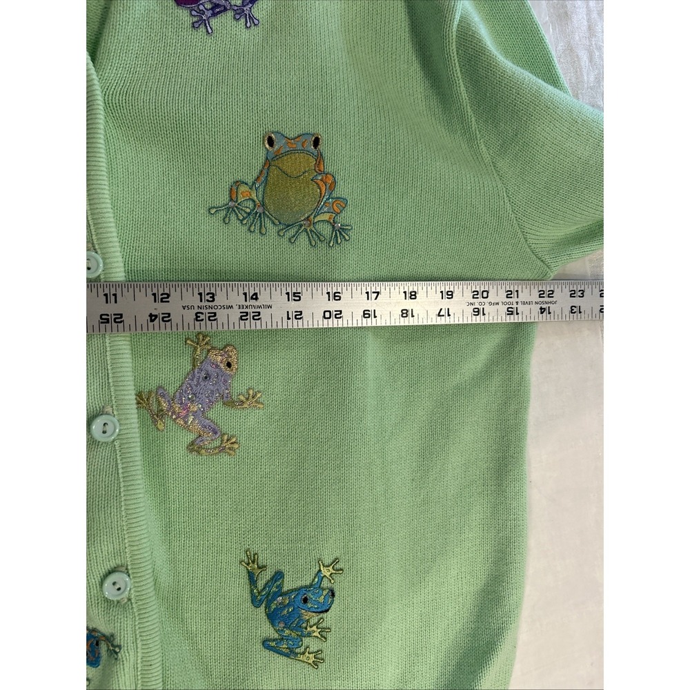 Vtg Tia Womens Grandma Cardigan Sweater Size L Frogs Mint Green Grannycore - Picture 7 of 8